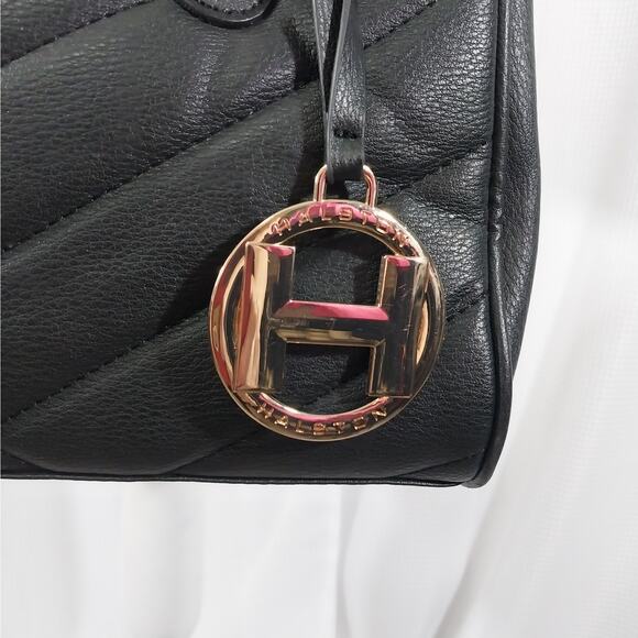 NWOT! HALSTON! BLACK QUILTED VEGAN LEATHER, GOLD HARDWARE SHOULDER BAG, HANDBAG! - Picture 6 of 16